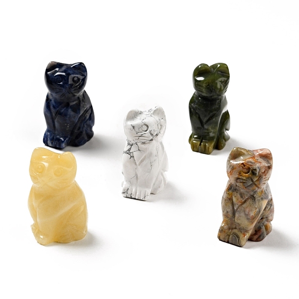 

PandaHall Natural Gemstone Sculpture Display Decorations, for Home Office Desk, Cat, 48~50x31~33x21~23mm Mixed Stone Cat Shape