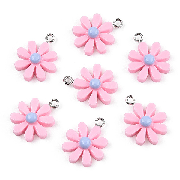 

PandaHall Opaque Resin Pendants, Daisy Flower Charms, Pink, 21x17x5.5mm, Hole: 2mm Resin Flower Pink
