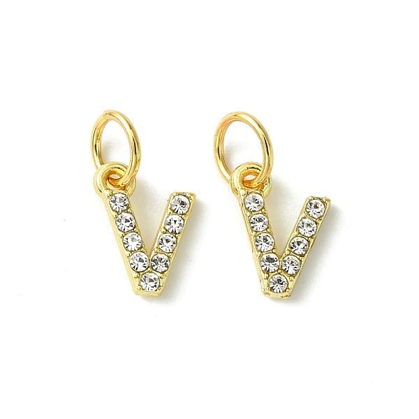

PandaHall Rack Plating Alloy Rhinestone Pendants, Cadmium Free & Lead Free, Letter V, 11x8x2mm, Hole: 5mm Alloy+Rhinestone Letter V Clear