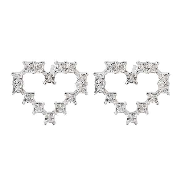 Heart Rack Plating Brass With Clear Cubic Zirconia Stud Earrings For Women