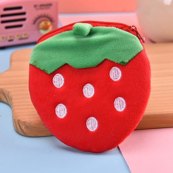 

PandaHall Fruit Pattern Plush Wallet Pocket, Coin Purse with Zipper, Mini Pouch Purse, Strawberry Pattern, 12x11x1cm Cloth Strawberry Red