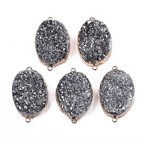 

PandaHall Natural Druzy Agate Links Connectors, with Light Gold Brass Findings, Dyed, Oval, Silver, 45~47x27~29x13mm, Hole: 2mm Natural...