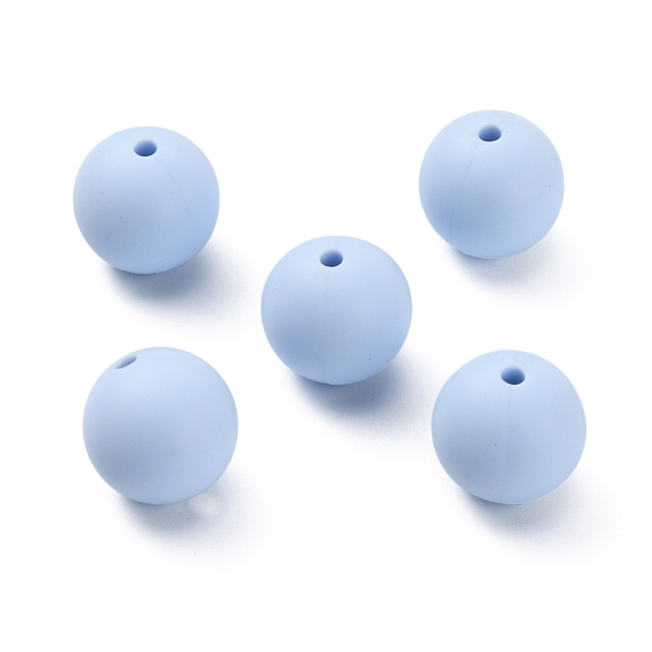 

PandaHall Silicone Beads, Round, Light Sky Blue, 14.5~15mm, Hole: 2.2mm Silicone Round