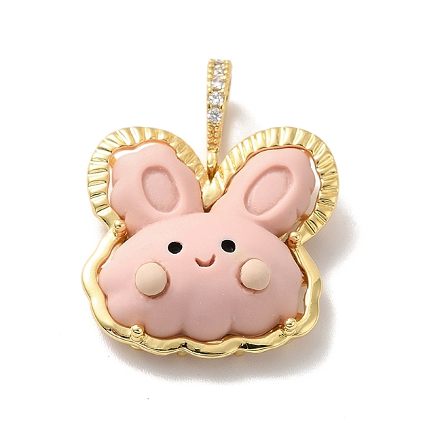

PandaHall Opaque Resin Pendants, Large Hole Pendant, with Real 18K Gold Plated Brass Findings & Clear Cubic Zirconia, Cadmium Free & Lead..., Pink
