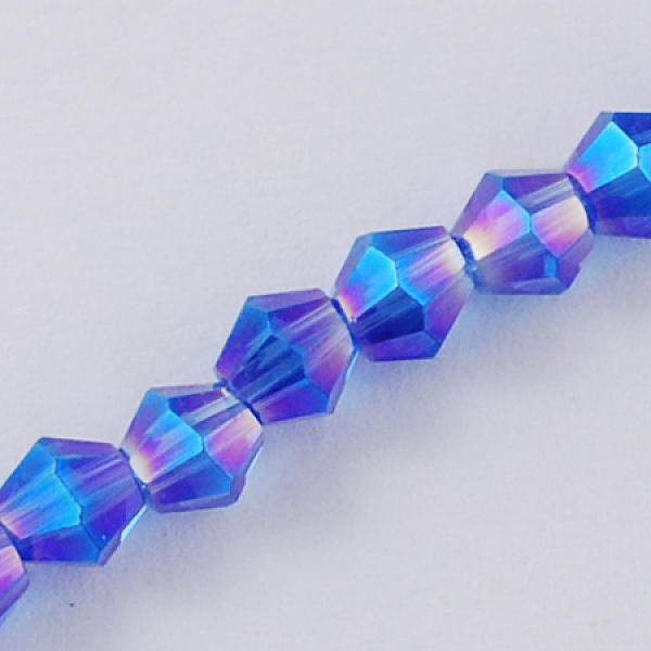

PandaHall Glass Beads Strands, AB Color Plated, Faceted, Bicone, Blue, 2x3mm, Hole: 0.5mm, about 145~150pcs/strand, 41.5~42cm Glass Bicone...