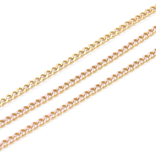 

PandaHall Handmade 304 Stainless Steel Enamel Curb Chains,Golden, with Spool, Unwelded, Long-Lasting Plated, Oval, Pink, 5x4x1.5mm, , 32.8...