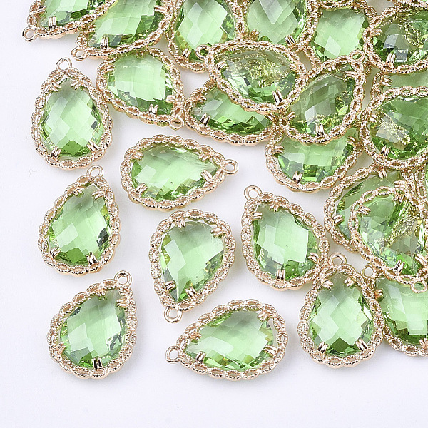 

PandaHall Transparent Glass Pendants, with Brass Findings, Faceted, Teardrop, Light Gold, Light Green, 19x14x4.5mm, Hole: 1.2mm Brass+Glass...