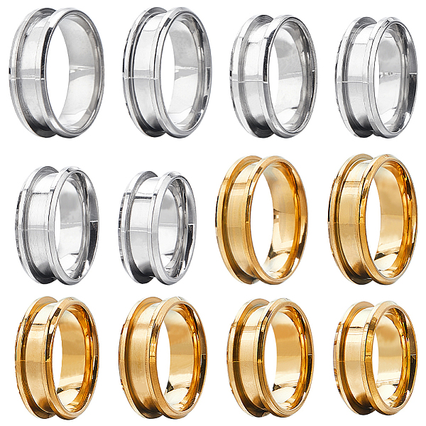 

PandaHall SUNNYCLUE 12Pcs 12 Styles 304 Stainless Steel Grooved Finger Ring Settings, Ring Core Blank, for Inlay Ring Jewelry Making, Golden...