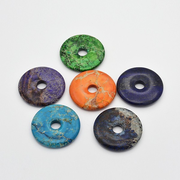 

PandaHall Natural Gemstone Pendants, Donut/Pi Disc, Mixed Color, Donut Width: 20mm, 50x9mm, Hole: 10mm Mixed Stone Round Multicolor