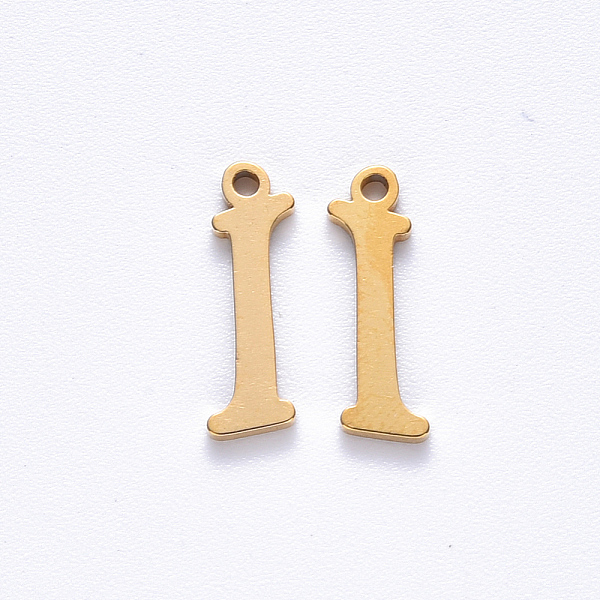 

PandaHall Vacuum Plating 201 Stainless Steel Charms, Laser Cut, Golden, Letter.I, 12.5x4x1mm, Hole: 1mm 201 Stainless Steel Letter I