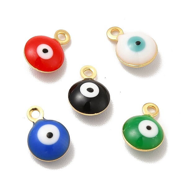 

PandaHall 304 Stainless Steel Evil Eye Enamel Charms, Flat Round Charm, Golden, Mixed Color, 7.5x6x3mm, Hole: 1mm Stainless Steel+Enamel..., Multicolor