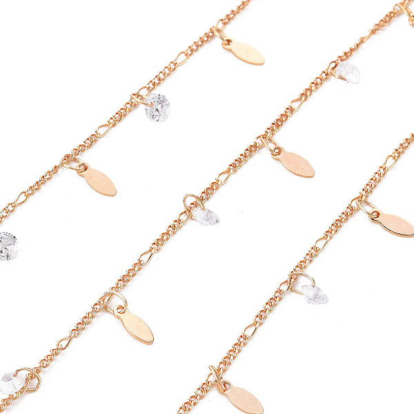 

PandaHall Handmade Brass Curb Chains, with Cubic Zirconia Charms, Soldered, Spool, Oval, Real 18K Gold Plated, 3.3x1.5x0.3mm and 2x1.4x0.3mm..., Clear