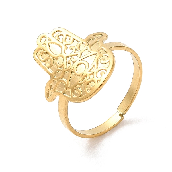 

PandaHall Ion Plating(IP) 304 Stainless Steel Cuff Finger Rings, Hamsa Hand Open Rings for Women, Real 18K Gold Plated, US Size 7 1/4...