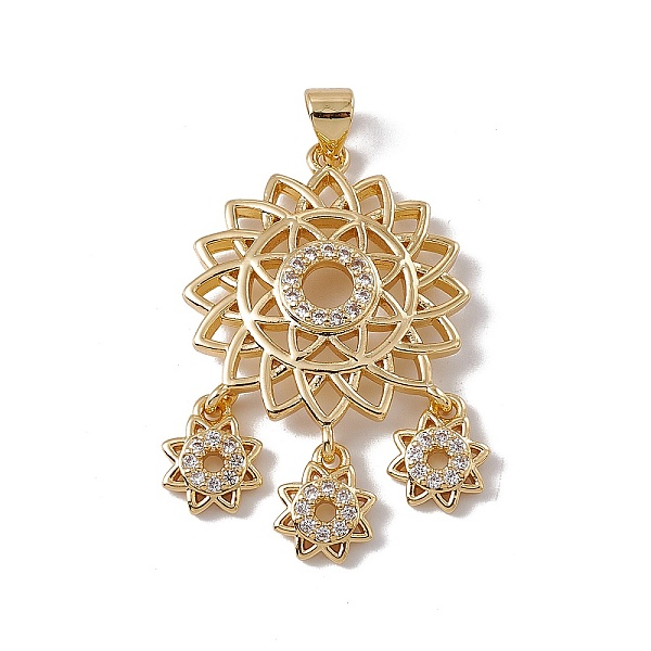 

PandaHall Brass Micro Pave Clear Cubic Zirconia Pendants, Cadmium Free & Nickel Free & Lead Free, Rack Plating, Flower, Real 18K Gold Plated...