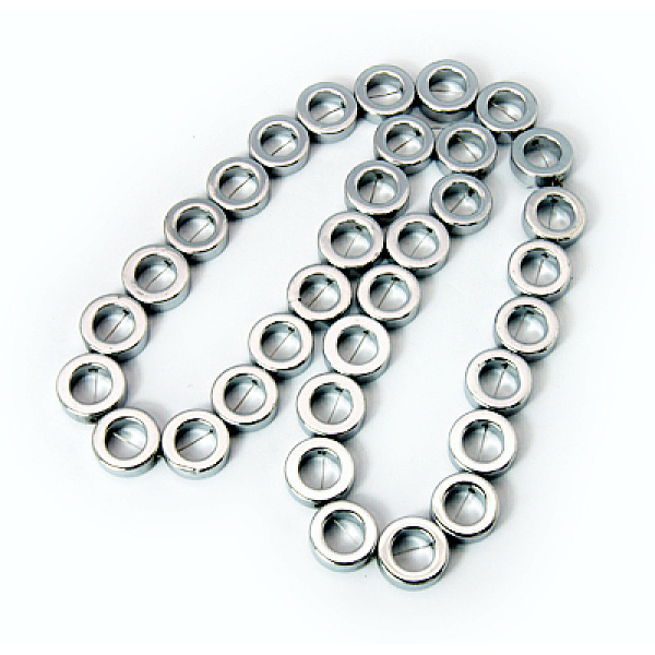 

PandaHall Non-Magnetic Synthetic Hematite Beads Strands, Donut, Silver Plated, 12x4mm, Hole: 1mm, about 36pcs/strand, 8.3 inch Non-magnetic...