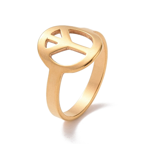 

PandaHall Ion Plating(IP) 201 Stainless Steel Peace Sign Finger Ring, Hollow Wide Ring for Women, Golden, US Size 6 1/2(16.9mm) 201...