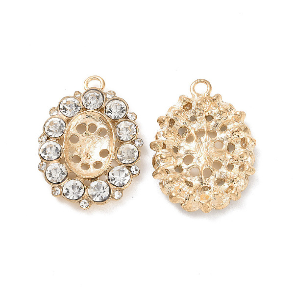 

PandaHall Alloy Rhinestone Pendant Cabochon Settings, Filigree Oval, Golden, 35x26x5mm, Hole: 2mm, Tray: 14x10mm Alloy+Rhinestone Oval Clear