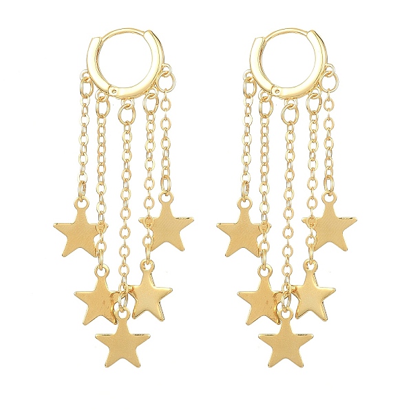 

PandaHall Brass Dangle Hoop Earrings, 304 Stainless Steel Star Tassel Earrings, Golden, 61x17mm Brass Star