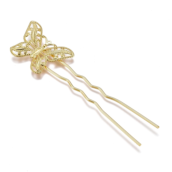 

PandaHall Iron Hair Fork Findings, with Brass Butterfly Filigree Findings, Golden, 85.5x22x3mm, Butterfly: 30x20mm Brass