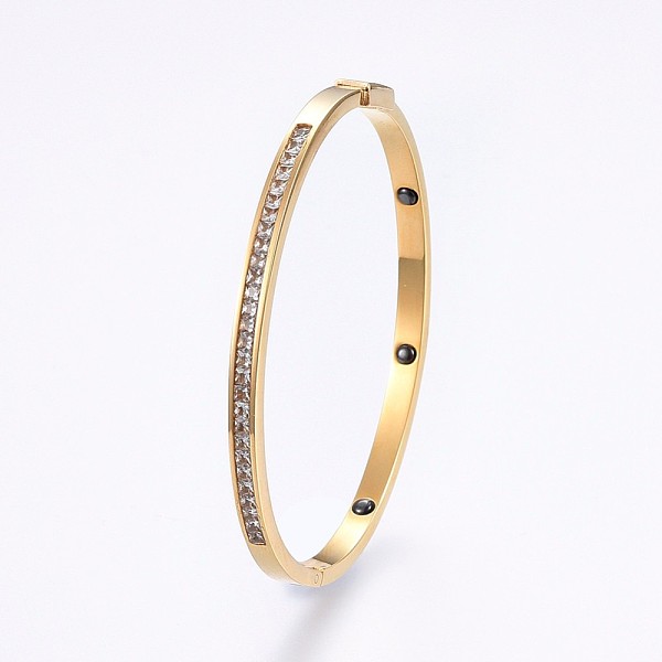 

PandaHall 304 Stainless Steel Bangles, with Cubic Zirconia and Hematite, Golden, 2-1/4 inch(5.7cm)x1-7/8 inch(4.8cm), 4mm Cubic Zirconia..., Black