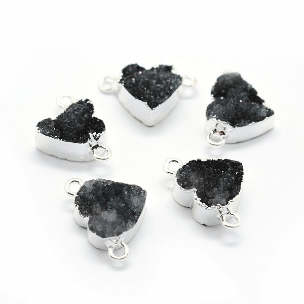 

PandaHall Natural Druzy Quartz Links connectors, with Brass Findings, Heart, Black, Silver Color Plated, 12~13x17~19x4~5mm, Hole: 2mm Quartz...