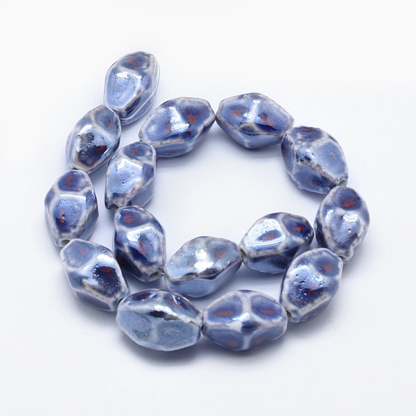 

PandaHall Handmade Eco-Friendly Porcelain Beads, Faceted Rice, DarkSlate Blue, 26x16~17x15~16mm, Hole: 3mm Porcelain Rice Blue