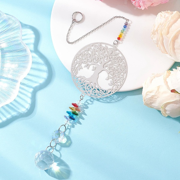 Glass Beads & 201 Stainless Steel Hanging Suncatchers