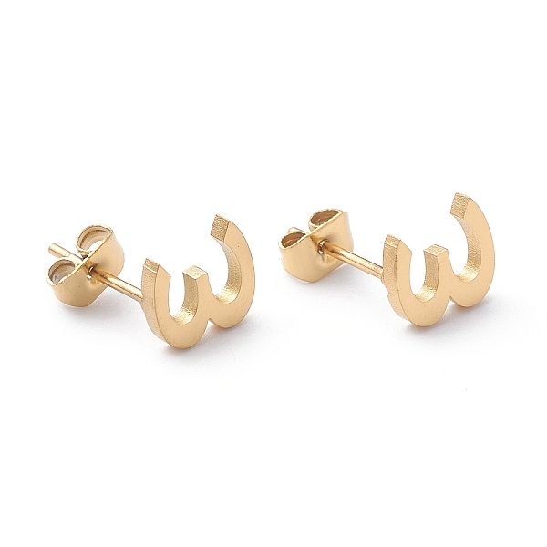 

PandaHall Ion Plating(IP) 304 Stainless Steel Stud Earrings, with Ear Nuts, Manual Polishing, Greek Alphabet, Letter.W, 8x6x1mm, Pin: 0.7mm...