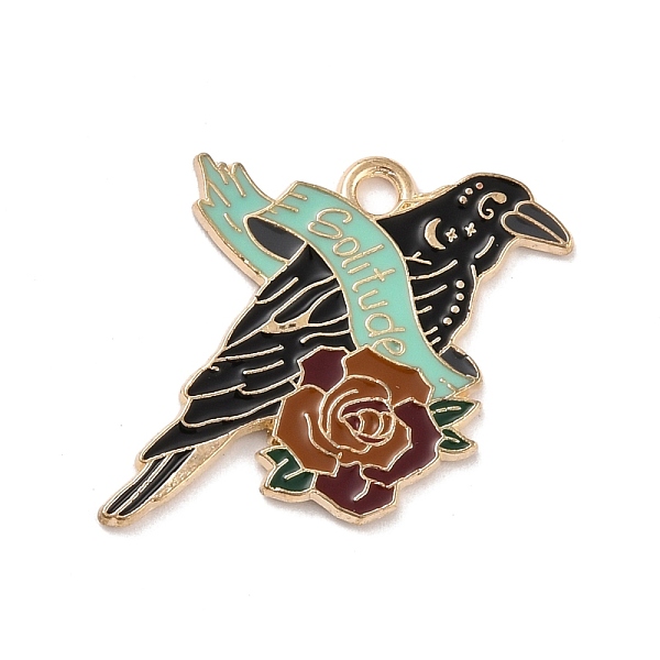 

PandaHall Alloy Enamel Pendants, Crow with Rose and Word Solitude, Light Gold, 31x23x1mm, Hole: 2mm Alloy+Enamel Others Multicolor
