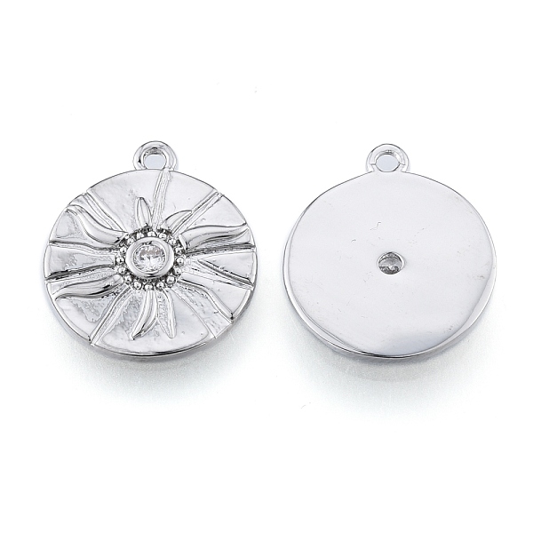

PandaHall Brass Micro Pave Clear Cubic Zirconia Pendants, Cadmium Free & Nickel Free & Lead Free, Flat Round with Sun, Real Platinum Plated...