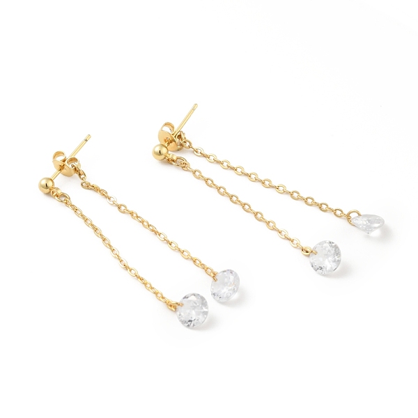 

PandaHall Clear Cubic Zirconia Tassel Front Back Stud Earrings, Rack Plating Brass Jewelry for Women, Cadmium Free & Lead Free, Real 18K..., White