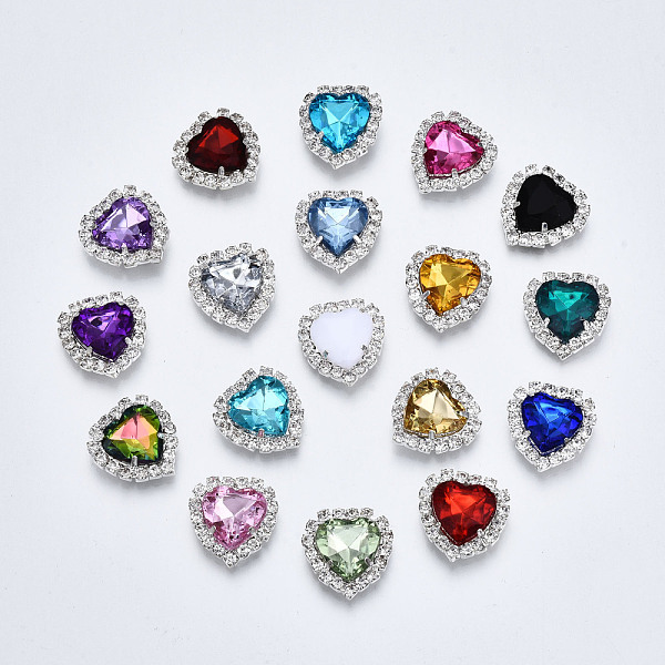 

PandaHall Acrylic Rhinestone Cabochons, with Crystal Rhinestones and Brass Rhinestones Findings, Heart, Faceted, Silver, Mixed Color..., Multicolor