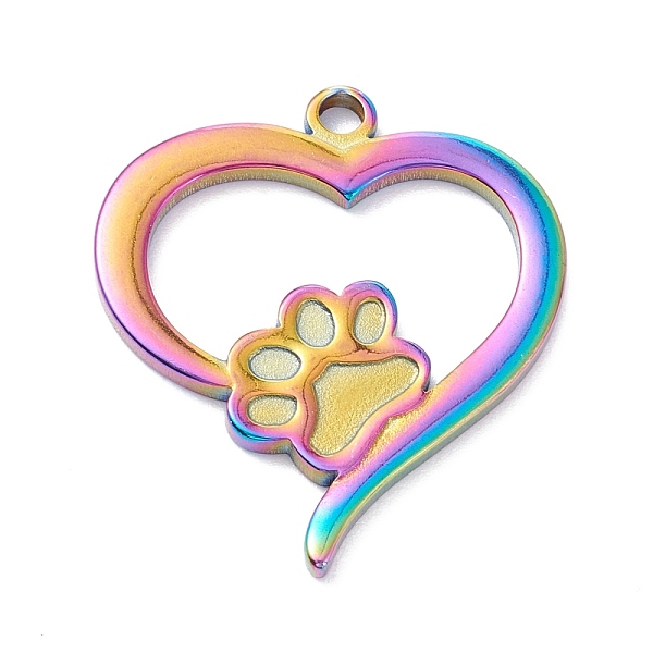 

PandaHall Vacuum Plating 304 Stainless Steel Pendant Cabochon Settings For Enamel, Heart with Dog Footprint, Rainbow Color, 27.5x25x2mm...