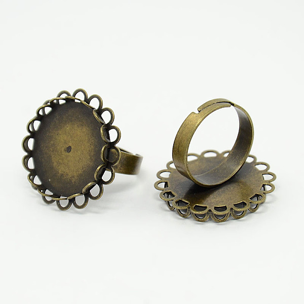 

PandaHall Adjustable Brass Pad Ring Components Findings, with Flat Round Cabochon Setting, Nickel Free, Antique Bronze, 17mm, Tray: 20mm...