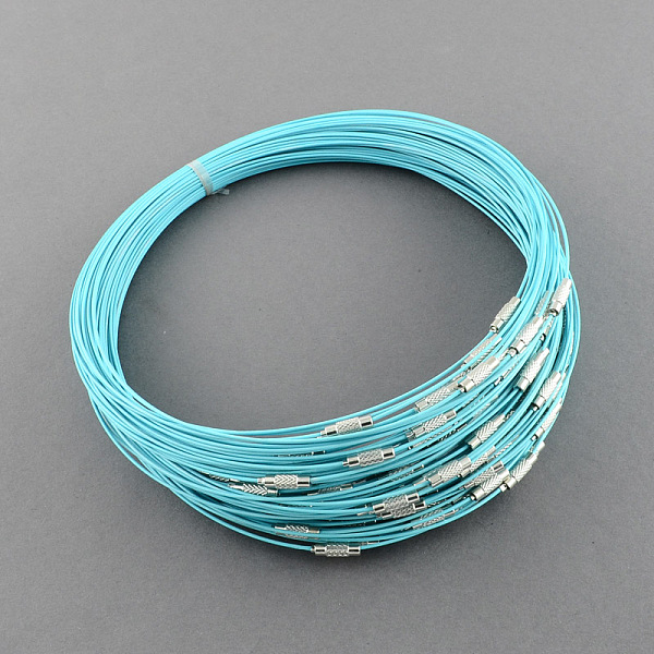 

PandaHall Stainless Steel Wire Necklace Cord DIY Jewelry Making, with Brass Screw Clasp, Pale Turquoise, 17.5 inch Stainless Steel Cyan