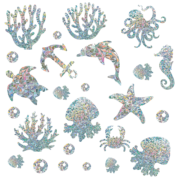 PandaHall GORGECRAFT 25PCS Sea Animal Window Decals Turtle Static Glass Sliding Door Sticker Beach Octopus Seahorse Coral Clings Non...