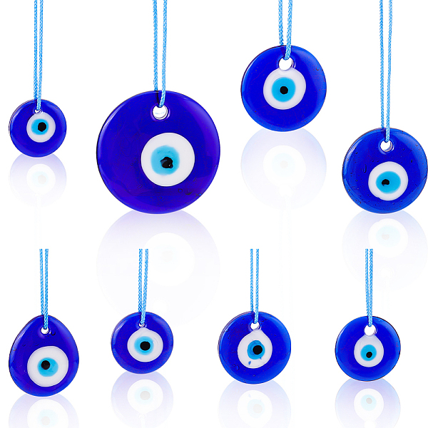 

PandaHall BENECREAT 8Pcs 6 Style Evil Eye Glass Pendants Decoration, with Nylon Threads, Blue, 125~154mm Glass Evil Eye Blue