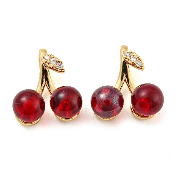

PandaHall Brass Micro Pave Clear Cubic Zirconia Pendants, Cherry Charms with Dark Red Glass, Long-Lasting Plated, Golden, 16x14x7.5mm, Hole...