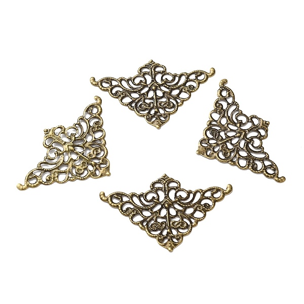 

PandaHall Iron Filigree Joiners, Etched Metal Embellishments, Corner Shape with Flower, Antique Bronze, 32.5x51x1mm Iron Flower