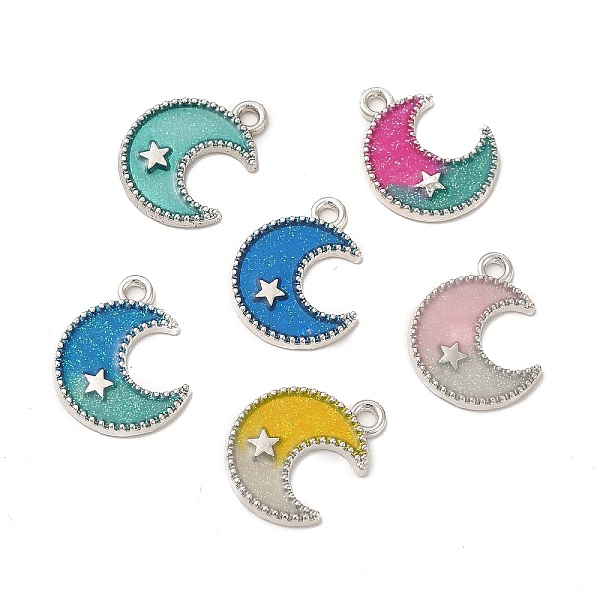 

PandaHall Alloy Enamel Pendants, with Glitter Powder, Moon with Star Charm, Platinum, Mixed Color, 18x14.5x1.5mm, Hole: 2mm Alloy+Enamel..., Multicolor