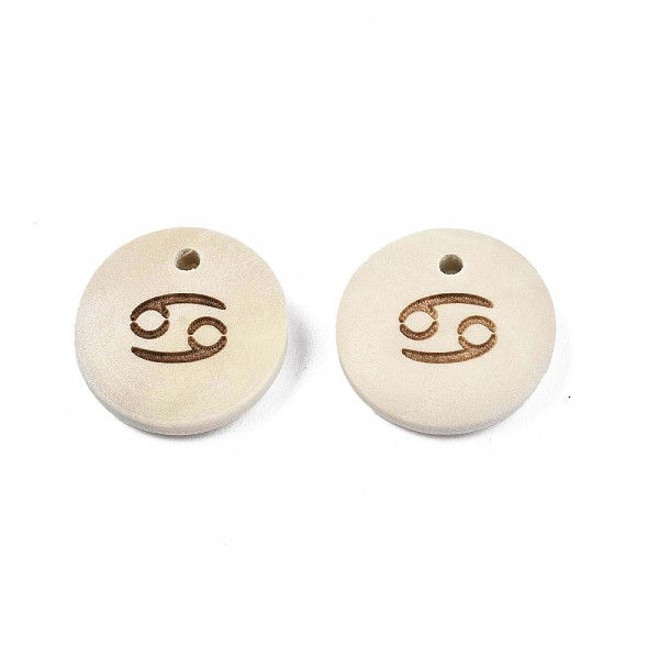 

PandaHall Laser Out Wood Pendants, Flat Round with 12 Constellations, Undyed, Cancer, 15x4mm, Hole: 1.6mm Wood Cancer