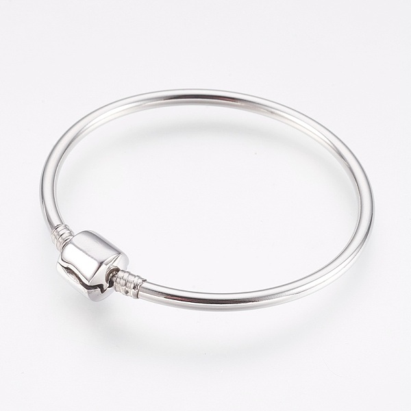

PandaHall 304 Stainless Steel European Style Bangle Making, with Clasps, Stainless Steel Color, 2-1/8 inch(5.3cm), 3mm Stainless Steel