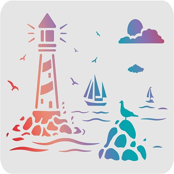 PandaHall FINGERINSPIRE Ocean Lighthouse Painting Stencil in Large Sizes, 11.6x8.3 inch Plastic Stencils Decoration Reusable Stencils for...