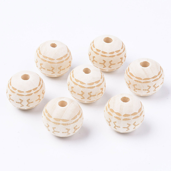 

PandaHall Unfinished Natural Wood European Beads, Large Hole Beads, for DIY Painting Craft, Laser Engraved Pattern, Round, Antique White...