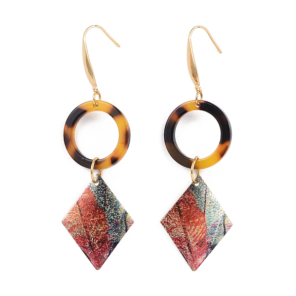 

PandaHall Cellulose Acetate(Resin) Dangle Earrings, with 316 Surgical Stainless Steel Earring Hooks and Printed Iron Findings, Ring and...