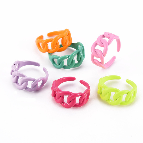 

PandaHall Spray Painted Brass Curb Chain Open Rings, Cuff Rings, Cadmium Free & Nickel Free & Lead Free, Mixed Color, US Size 6, Inner..., Multicolor