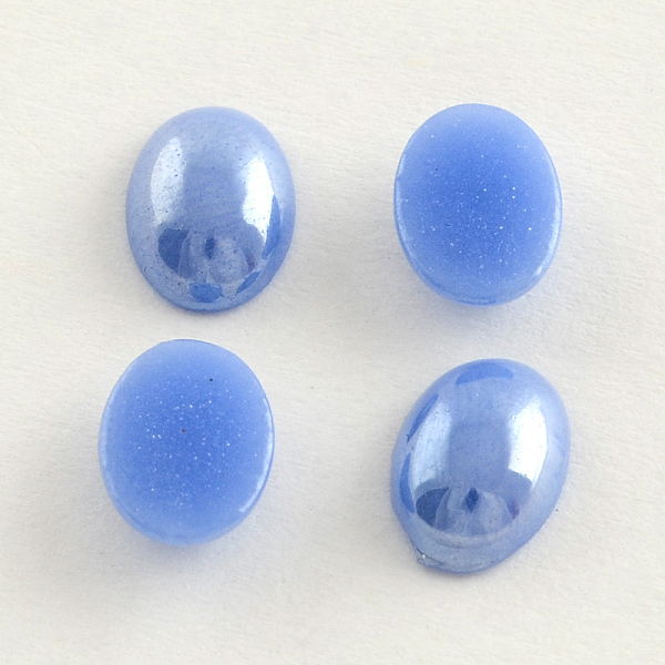 

PandaHall Pearlized Plated Opaque Glass Cabochons, Oval, Cornflower Blue, 13x10x5mm Glass Oval