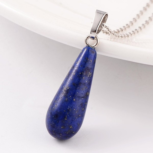 

PandaHall Teardrop Platinum Tone Brass Lapis Lazuli Pendants, 30x10mm, Hole: 5x8mm Lapis Lazuli Teardrop