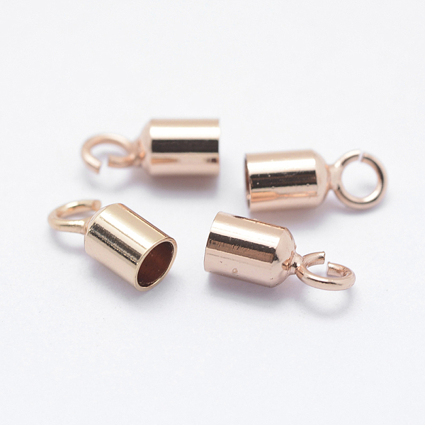 

PandaHall Brass Cord Ends, End Caps, Long-Lasting Plated, Column, Rose Gold, 8~9.5x4mm, Hole: 1.5~2mm, 3mm inner diameter Brass