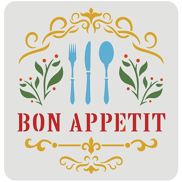 

PandaHall FINGERINSPIRE Bon Appetit Stencil 30x30cm Large Kitchen Tableware Painting Stencil Reusable Knife Fork Spoon Drawing Stencil..., White